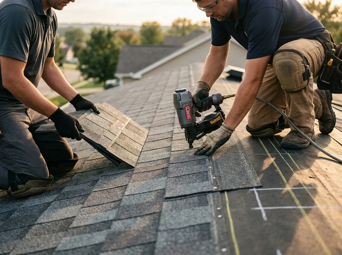 Professional roofer working on a residential roof in South Whittier